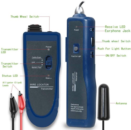 Kolsol Underground Wire Locator, Cable Tester F02 Pro with Rechargeable 1100mAh Battery for Locate Wires and Control Wires Cables Pet Fence Wires