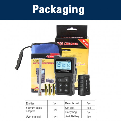 Noyafa PoE Checker Inline PoE Voltage and Current Tester with Cable tester NF-488