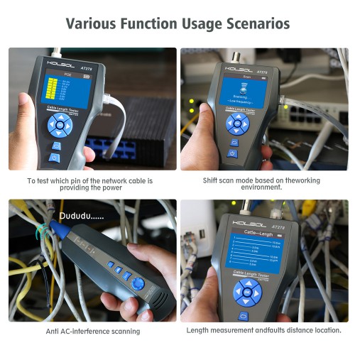 KOLSOL AT278 TDR Multi-functional LCD Network Cable Tester Tracker RJ45 / RJ11 / BNC / Metal Cable / PING / POE Cable Length Test
