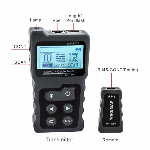 KOLSOL NF-8209 LCD Display Measure Length Lan Cable POE Wire Checker Cat5  / Cat6 Lan Test Network Tool Scan Cable Wiremap Tester