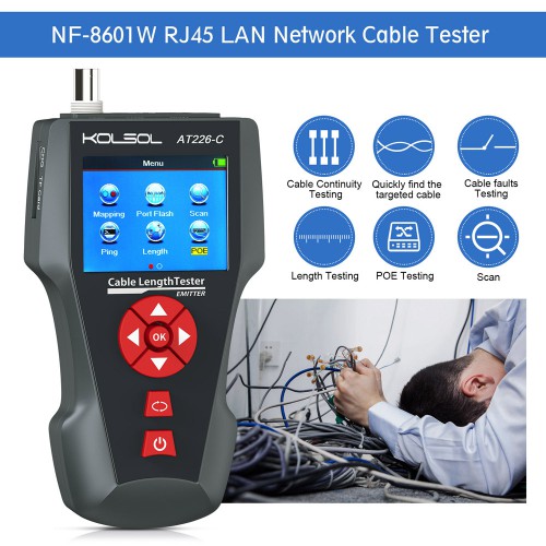 KOLSOL AT226-C LAN Network Cable Tester UTP STP Diagnose Tone Tracer BNC PING / POE RJ11 RJ45 Telephone Wire Tracker